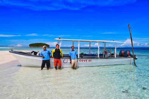 Diving team crew on the Cove Boat in Pasir Timbul