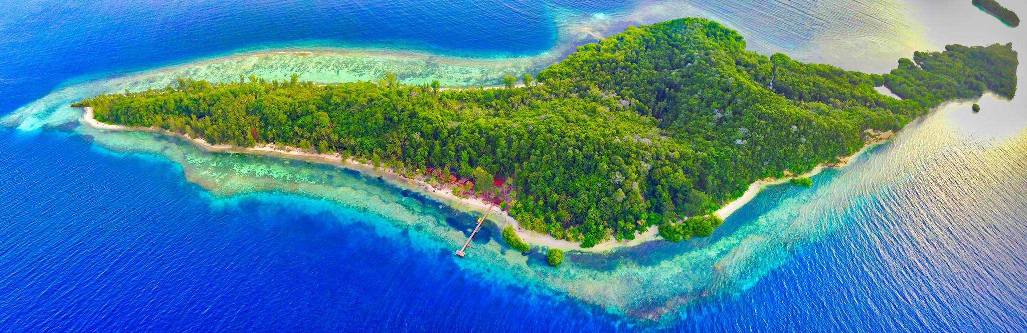 Yeben Island aerial picture with the amazing reef around, Raja Ampat